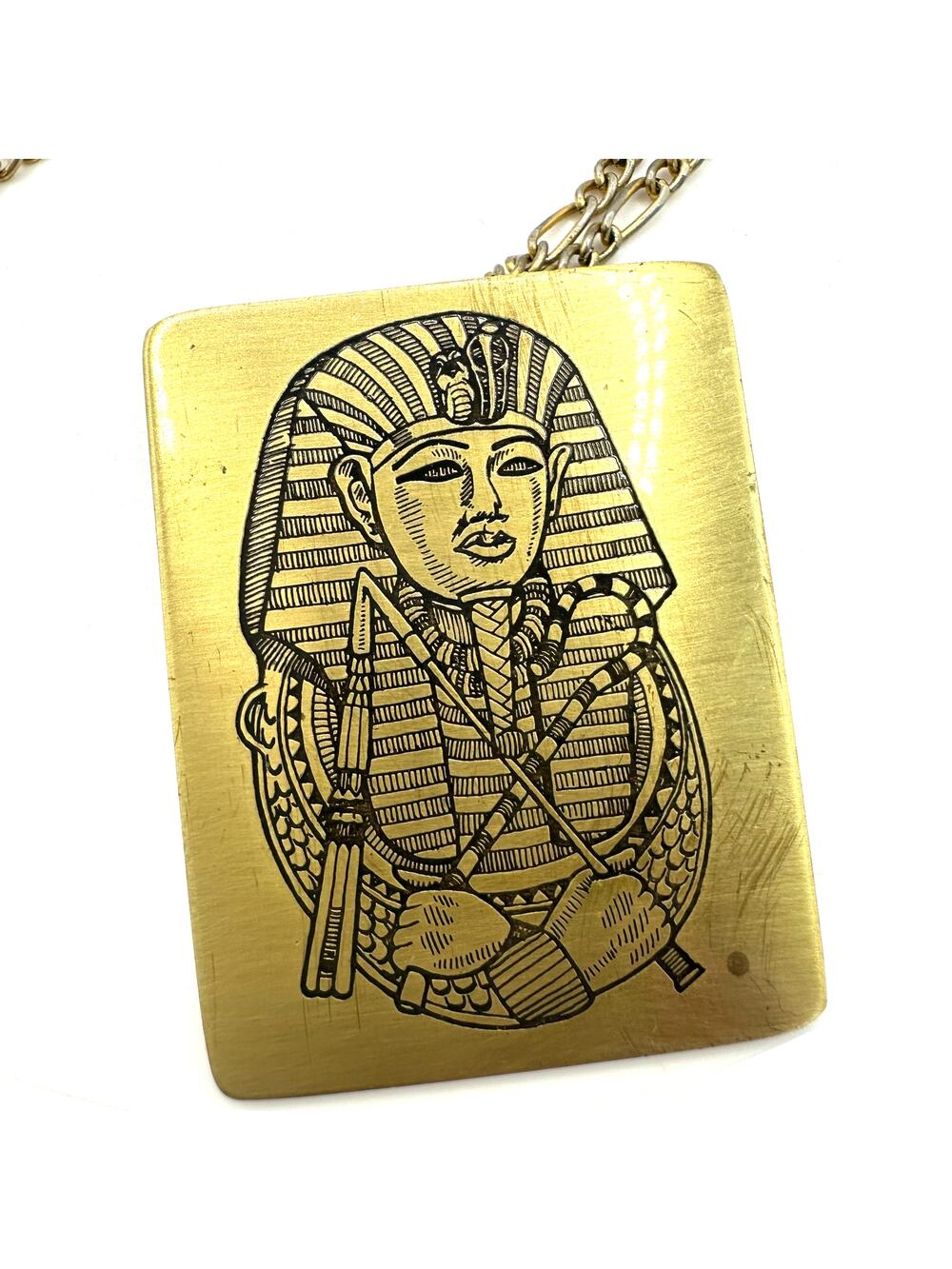 Reed & Barton 1978 Tutankhamen Damascene pendant gold plated 18" chain necklace